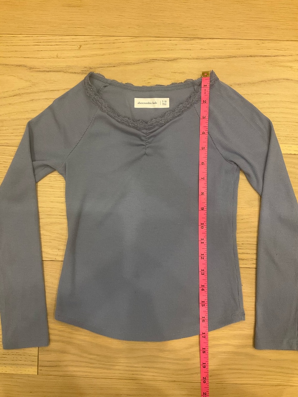 abercrombie kids Dusty Blue Ribbed Lace-Trim Long Sleeve Top - Picture 6 of 6